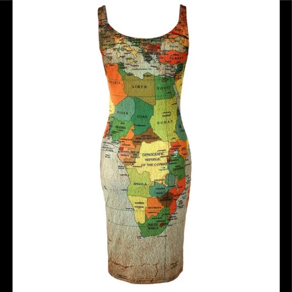 🎉New Chic Sexy The World Is Your Oyster Map Print Bodycon Dress - Picture 3 of 12